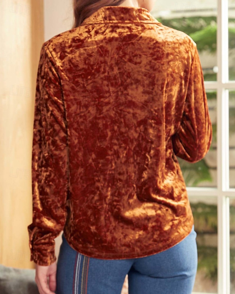 Γυναικεία Βελούδο Κομψή Φιλάρεσκος Μπλούζα Κουμπιά Σκέτο Βοημία Βίντατζ Καθημερινά Μακρυμάνικο Κολάρο Πουκαμίσου Κανονικά μπλουζάκια Καθημερινά Βραδινό Ρούχα για Πάρτυ Αργίες 2026 - $37.99 –P11