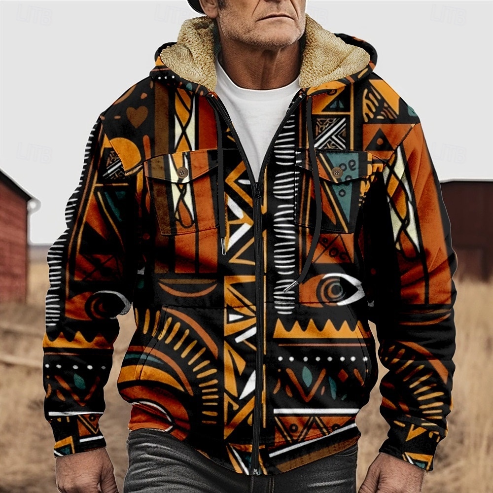 Per uomo Grafico Stile Boho Felpa con Cappuccio Giacca di pelle Moda Etnico Casual Manica Lunga Con Cappuccio All'aperto Sport all'Aperto Uscire Marrone chiaro Arancione scuro Giallo Blu Arancione del 2026 a $57.99 –P3