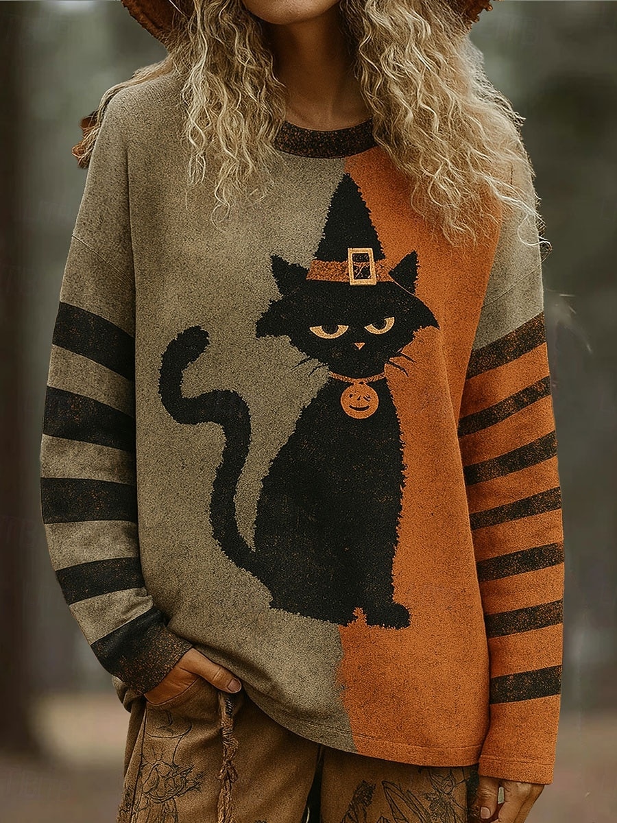 Pullover da Donna Halloween Grafica Gatto Zucca Moda Vintage Classica Maniche Lunghe Collo Girocollo Top Regolari Stampa Causale Arancione Autunno Inverno del 2026 a $26.99 –P2