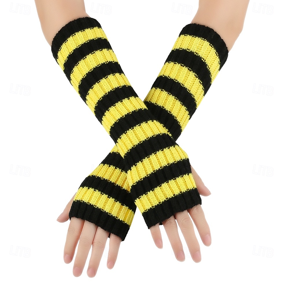 Women's 1 Pair Half Finger / Knitted Gloves Streetwear / Outdoor Gloves - Striped Print 2026 - $15.49 –P3