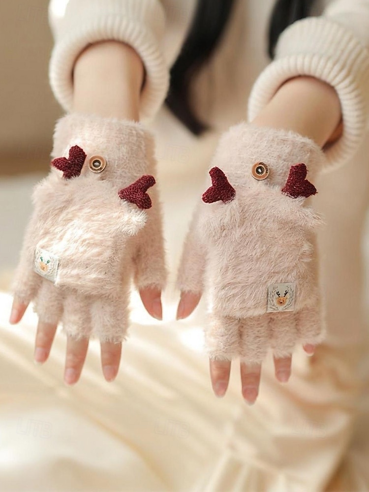 2026年 女性用クリスマスギフトの豪華な手袋、マルチカラー、ふわふわの柔らかい素材、トナカイの角のデザイン、毎日の通勤や休日のお祝いに最適  コレクション – $9.99 –P4