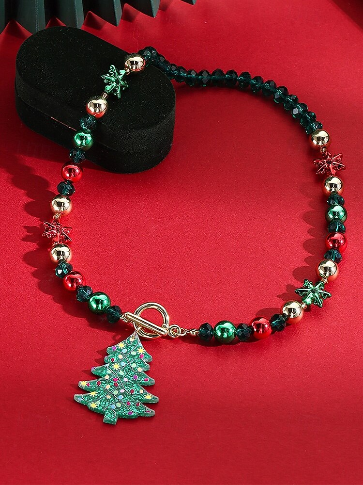 Női karácsonyi ajándék nyaklánc, ötvözet és akril anyagból, színes gyöngyök ünnepi medálokkal, tökéletes ünnepi kiegészítő partikra és összejövetelekre 2025 - $9.99 –P8