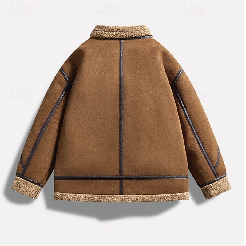Men's Faux Suede Jacket Fleece Jacket Sherpa Jacket Brown Suede Jacket Casual Casual Daily Windbreaker Patchwork Pocket Winter Solid Color Vintage Fashion Shirt Collar Regular Black Brown Jacket 2026 - $66.99 –P3