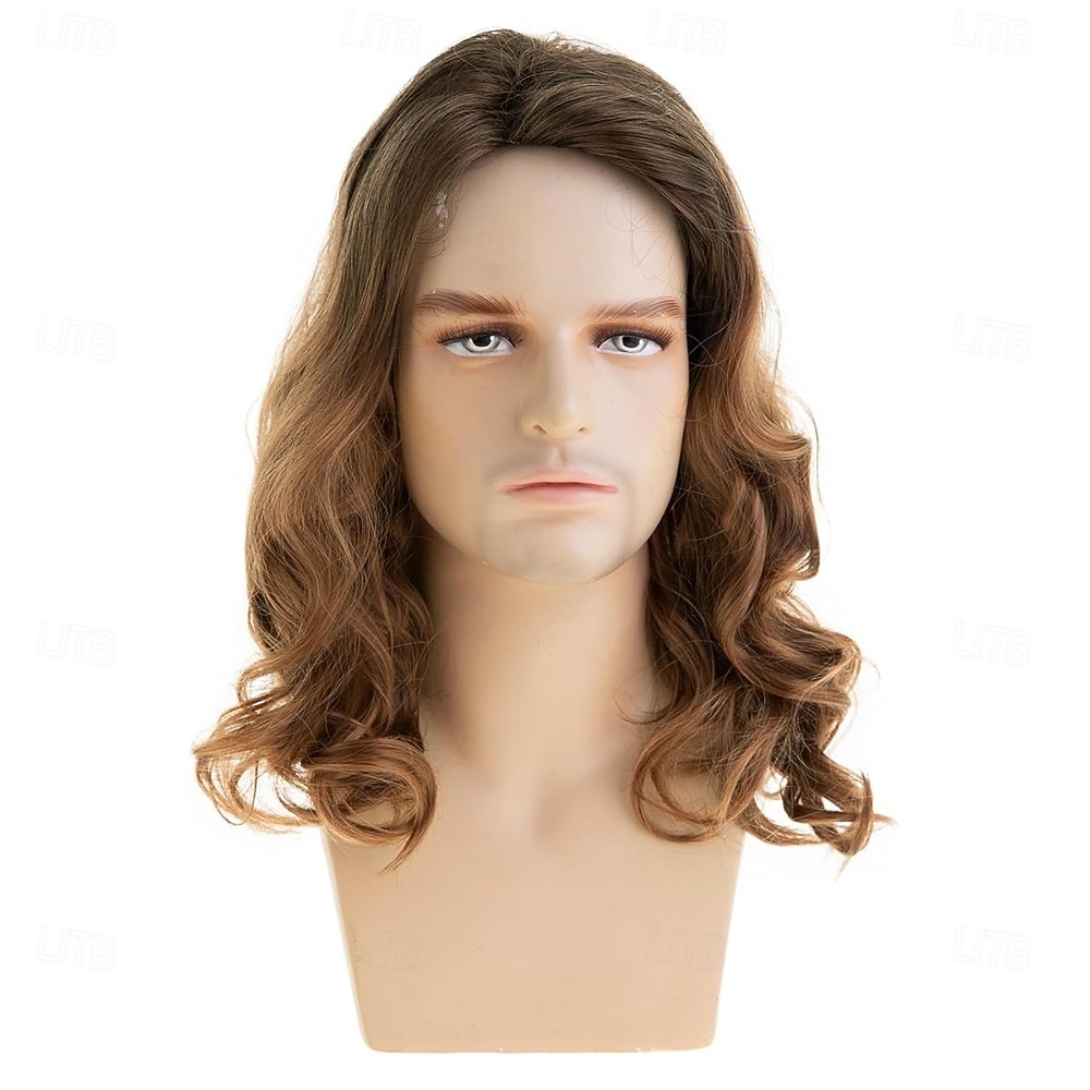 hosszú, hullámos, barna parókák férfiaknak szintetikus, hőálló cosplay halloweeni jelmez paróka világosbarna 2026 - $23.99 –P2