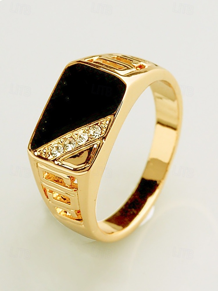 Herrering i legering med svart onyx og zirkondetaljer, vintage geometrisk statement-smykke for fester, bryllup og hverdagsbruk 2026 - $8.99 –P6