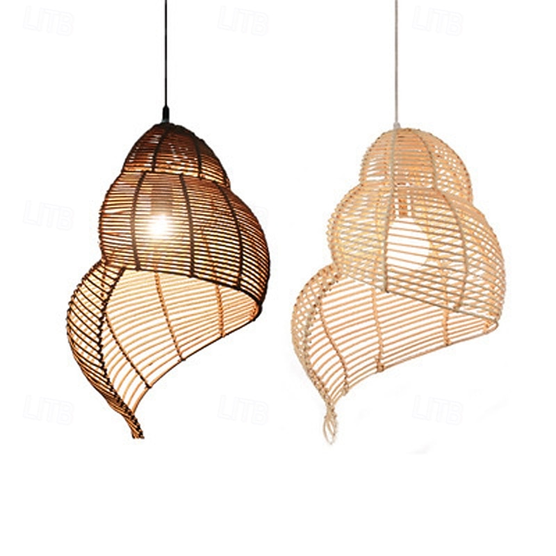 Romantic Beach Lamp Shade Curved Rattan Ceiling Hanging Light in Brown Hand Woven Lamp Vintage Asian Style Industrial Lighting Fixture for Cafe Bar Restaurant Farmhouse 2025 - $146.99 –P5