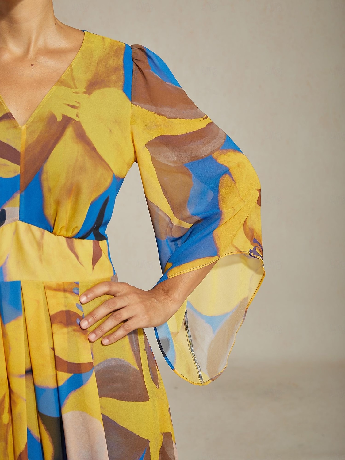 שמלת מקסי לנשים שיפון הדפס פרחוני מופשט שקוף זורם קז'ואל יעד חתונה אורחת חופשה טיולים נופש אביב קיץ סתיו 2025 - $141.99 –P6