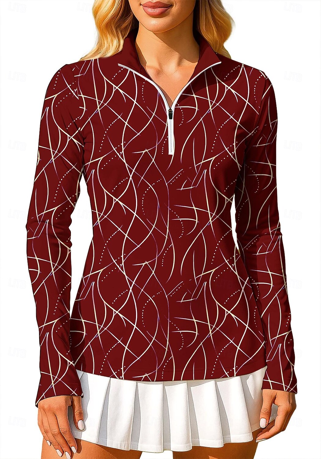 Mulheres Geométrica Arte abstrata Moletom Polo Tops Camisa Camisa Esportiva Manga Longa Imprimir Quarter Zip Pullover UPF50+ Resistente a UV Proteção UV Elástico Respirável Voleibal Tênis Golfe de 2026 por $25.99 –P6