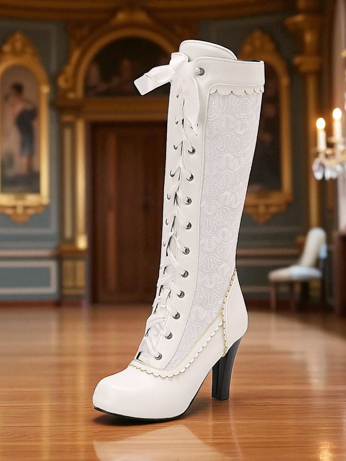 Damskie czerwone koronkowe wiktoriańskie kozaki do kolan, buty na obcasie w stylu gotyckim z lat 20. XX wieku, idealne na imprezy w stylu Wielkiego Gatsby'ego, cosplay i oficjalne wydarzenia 2026 - $69.99 –P3