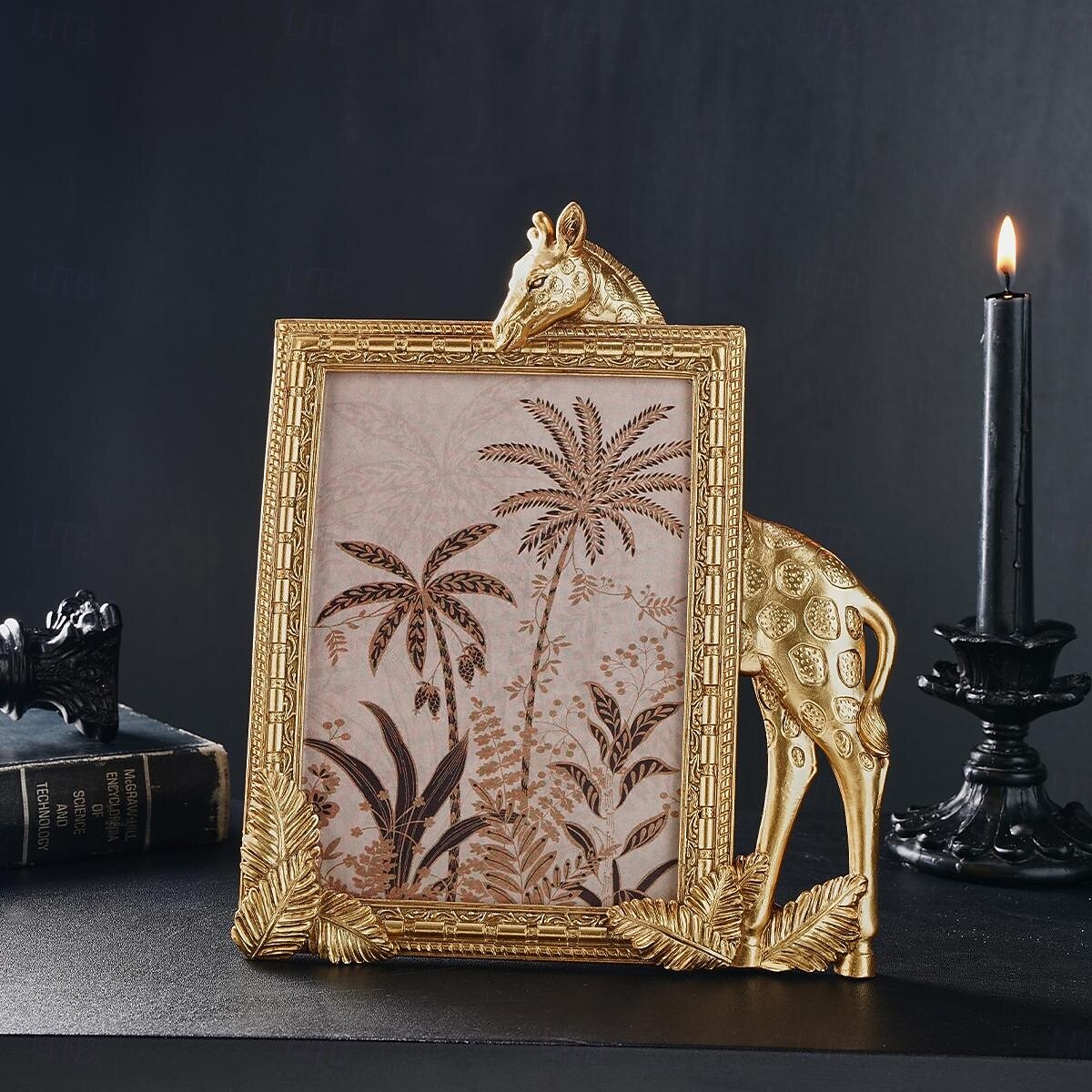 1 cadre photo décoratif rectangulaire en résine dorée en forme de girafe, cadre en résine, cadre d'affichage photo chaud pour bureau, adapté à la décoration de photos de famille et aux accessoires de de 2025 ? $19.49 –P3