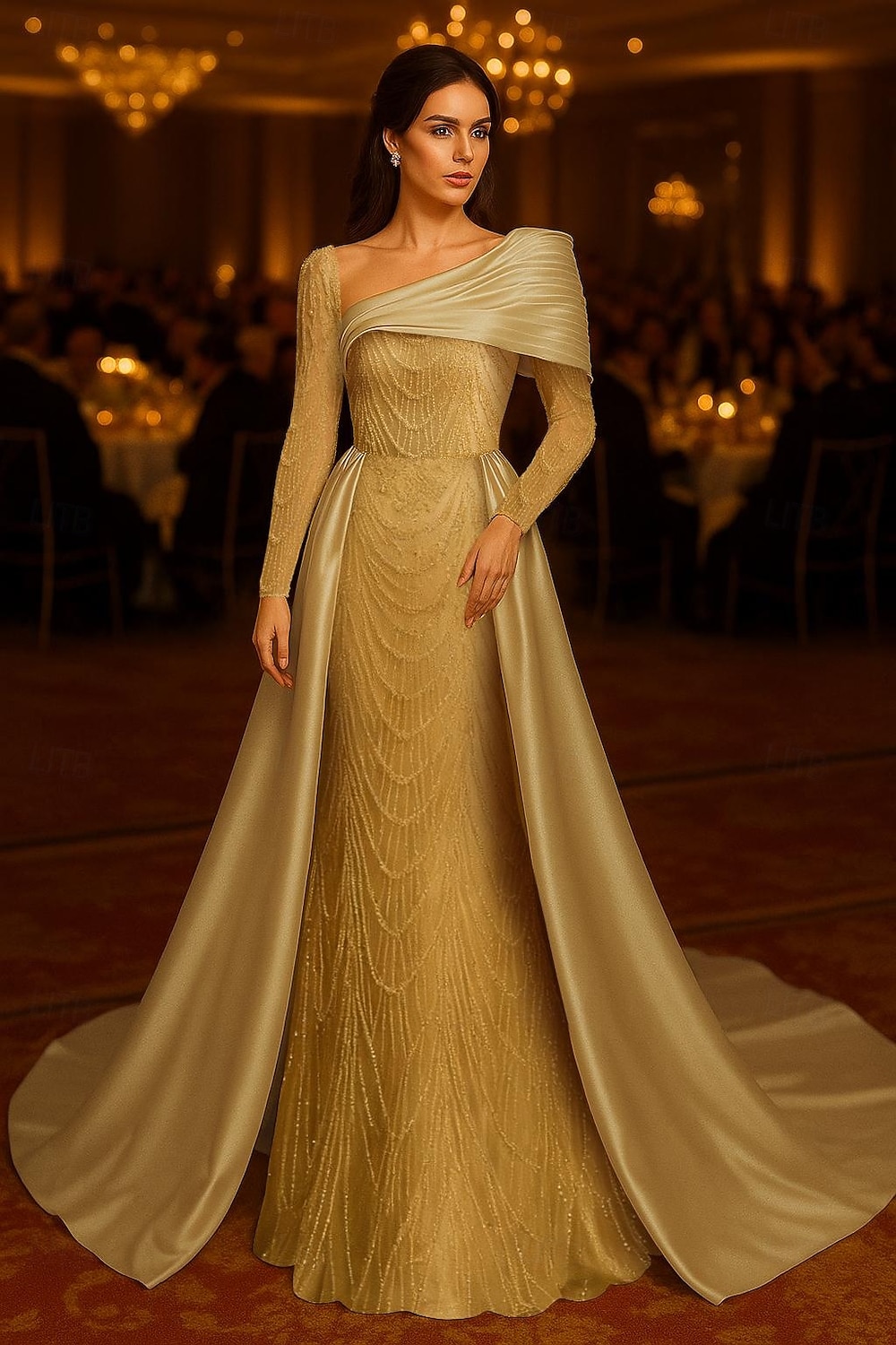 A-Line Floor Length Beaded Eembroidered Formal Dresses Mother of the Bride Dress Evening Gown Ball Gown with Overskirt Formal Dress Elegant Silky Long Sleeve Shirt Collar Wedding Formal Satin Sequined 2026 - $218.49 –P2