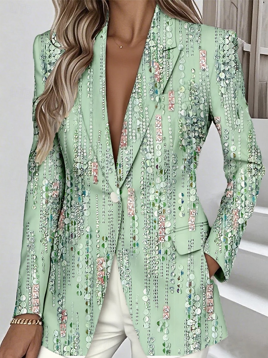 Mujer chaqueta Mantiene abrigado Bolsillo Botones Diario Casual Geométrico Formal Casual Regular Solapa de Pico Ajuste regular Manga Larga Ropa de calle Azul Piscina Morado Verde Trébol Primavera 2026 - $48.99 –P1