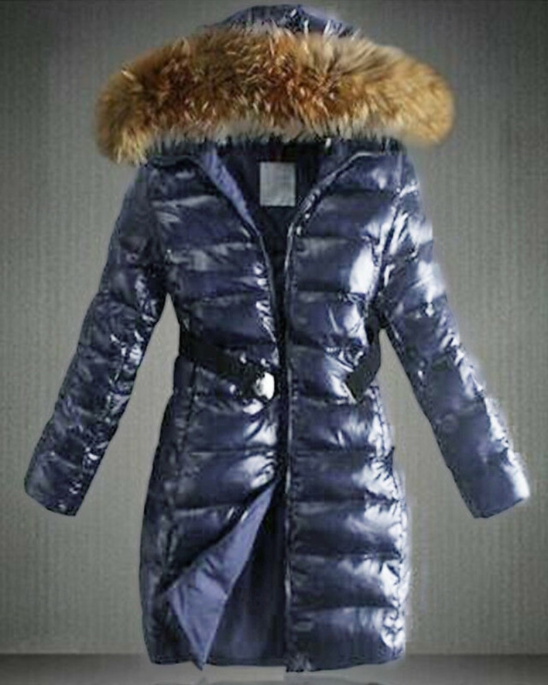 Women's Winter Coat Down Jacket Hoodie Jacket Warm Comfortable Zipper Pocket Fur Collar Casual Plain Vacation Daily Wear Going out Weekend Long Hooded Regular Fit Long Sleeve Outerwear Black Blue 2026 - $74.99 –P4