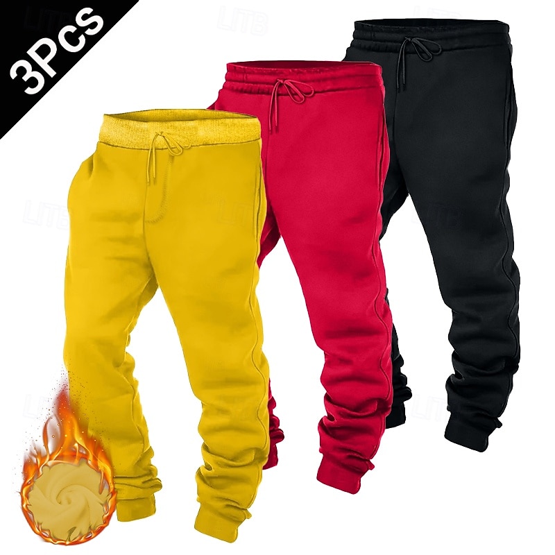 Monipakkaus 3kpl Miesten Punainen+violetti+keltainen Veryttelyhousut Lenkkeilijät Fleece-housut Kurenauha Joustava vyötärö Tavallinen Loma Arki-asut Polyesteri Syksy 2026 - $29.99 –P1