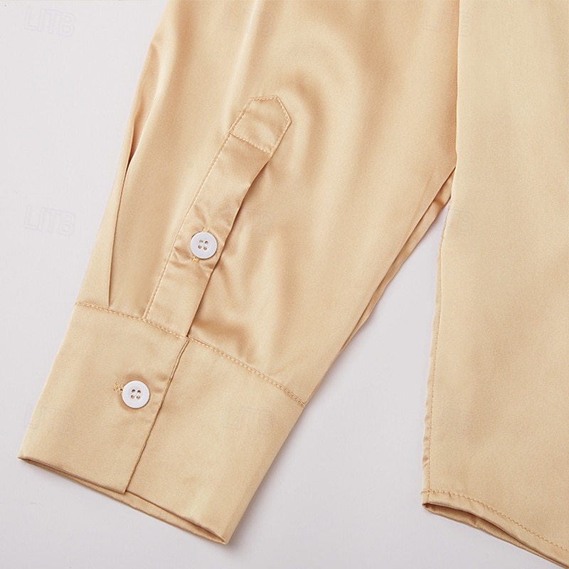 Pánské Košile Hedvábí jako Saténová košile Košile pro volný čas Bez vzoru Formální Svatební Černá Fialová Námořnická modř Zlatá Dlouhý rukáv Nabíraný krk Jaro & podzim Celý rok Oblečení Nabírané šaty 2026 - $25.99 –P9