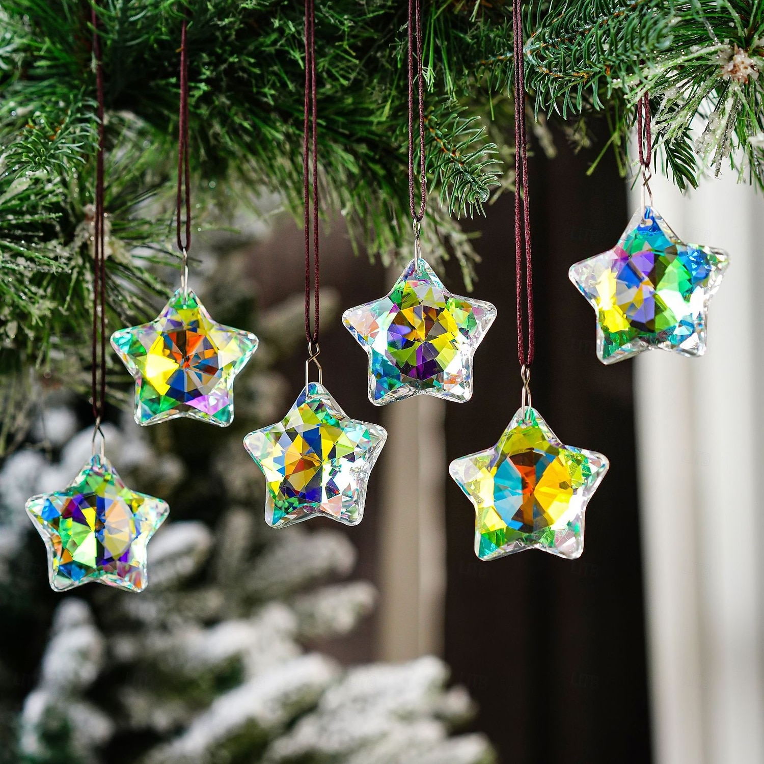 Conjunto de 6 enfeites de Natal em vidro transparente facetado em formato de estrela, ideais para centros de mesa, captadores de luz solar e decoração de cristal para árvores de Natal, janelas, de 2026 por $25.99 –P4