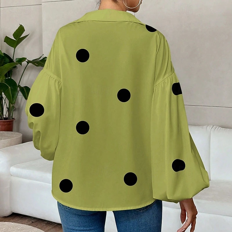 Per donna Blusa Arricciato A Pois Elegante Moderno Manica Lunga Manica a Palloncino Scollo a V Top Regolari Quotidiano Ferie Uscire Nero Rosso Blu marino Verde Albicocca Autunno Inverno del 2026 a $31.99 –P2