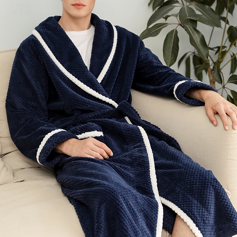 Férfi Pizsamák Fürdőruha Sima Divat Stílusos Klasszikus Otthon Napi Ágy Flanel Poliészter Melegen tartani Mokaszinok Mekano Hajtóka Hosszú ujj Tél Sötétkék khakizöld 2025 - $35.99 –P2