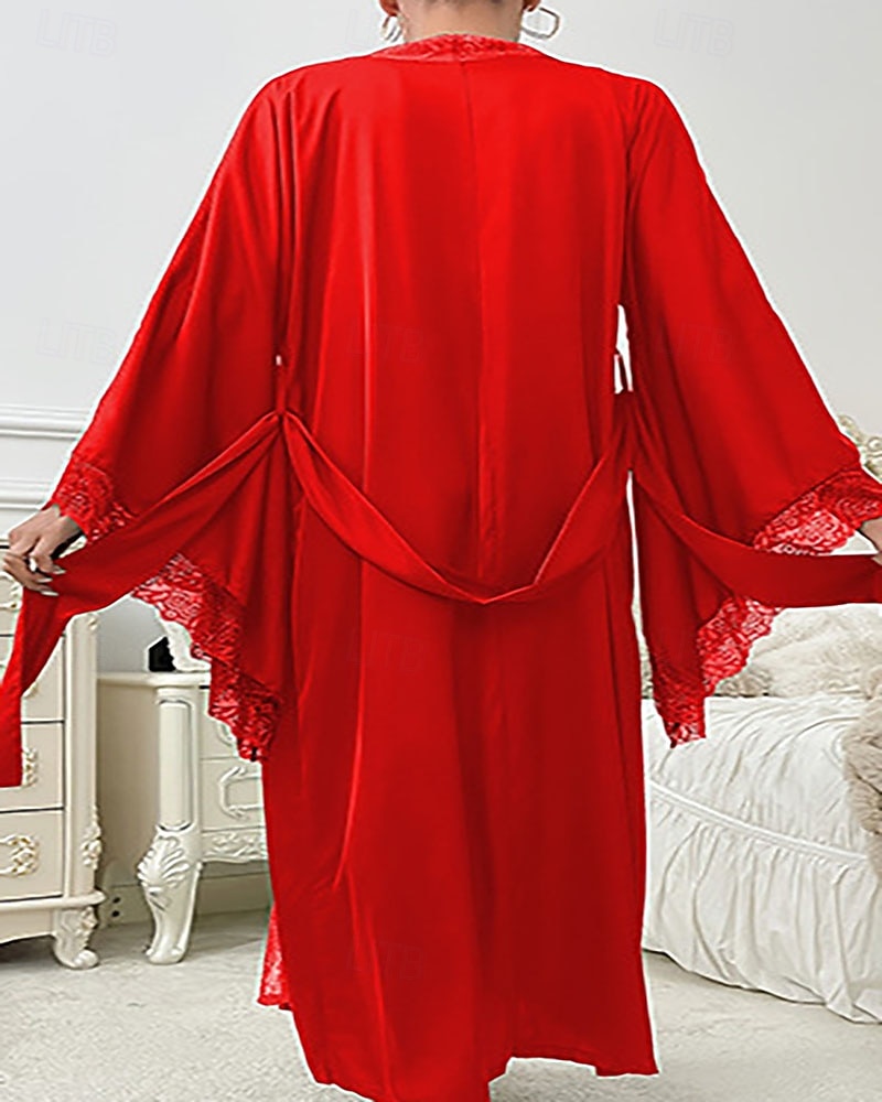 Γυναικεία Πυτζάμες Σαλόνια Νυχτικιά Ολόσωμες Φόρμες Ζεστό Μοντέρνα Σέξι Μονόχρωμες Σατέν Μεταξωτές Πιτζάμες Πιτζάμες Κορδόνι Δαντέλα Σπίτι Μακρυμάνικο Λαιμόκοψη V 2026 - $44.99 –P17