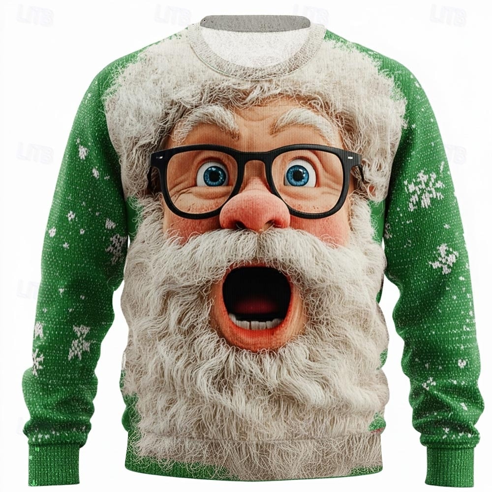 Ugly Christmas Sweater Men's Cartoon Santa Claus Print Pullover Sweater Jumper Knitwear Crewneck Casual Vacation Daily Festival Keep Warm Long Sleeve Fall Winter Black Red Green 2025 - $33.99 –P5