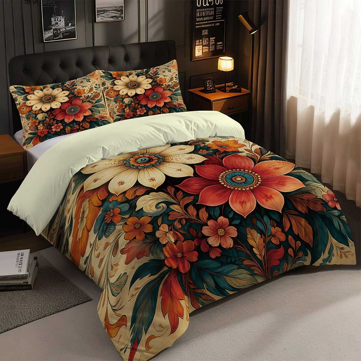 Σετ παπλωματοθήκης 3 τεμαχίων με ρετρό τρισδιάστατη εκτύπωση λουλουδιών από πούπουλα για κρεβάτι queen size, μαλακό κοντό βελούδινο κάλυμμα παπλώματος με 2 μαξιλαροθήκες - κλινοσκεπάσματα υπνοδωματίου 2026 - $37.99 –P11