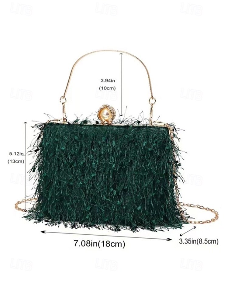 Kersthandtas voor dames - elegante rode en groene avondtas met veren, gouden handvat en parelmoer sluiting - vakantiecadeau voor vrouwen - chique feestelijke stijl voor kerstvieringen 2026 - $24.99 –P11