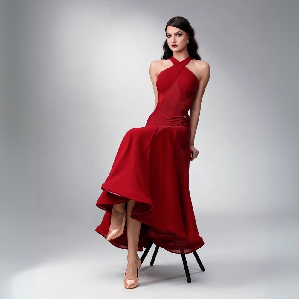 green emerald velvet dress Elegant Tango Dress Made of Soft, Stretchy Knit with A Matching Belt L / Khaki main image 1
