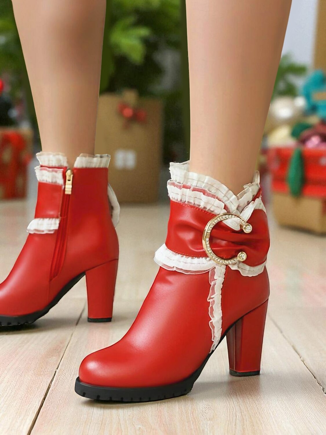 Rote Damenstiefeletten mit goldener Schleife – festliche High Heel-Stiefel für Damen – perfekt für Weihnachtsfeiern, Feiertagstreffen und Abende 2026 - $64.99 –P5