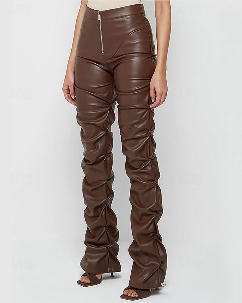 Per donna Pantaloni di pelle Moda Streetwear Casual Lunghezza intera Vita media Semplice Cerniera Tasca Confortevole Micro-elastico Quotidiano All'aperto Vacanza Bianco latte Verde translucido Nero del 2026 a $44.99 –P1