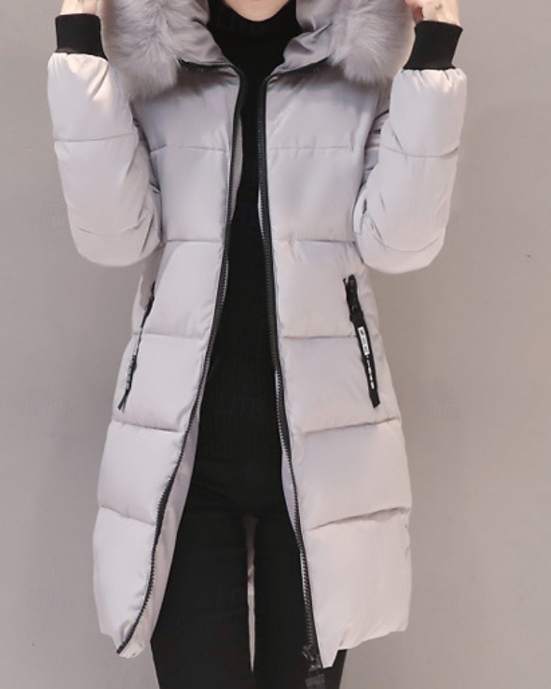 Damen Wintermantel Daunenjacke Warm Bequem Reißverschluss Tasche Lässig Einfarbig Urlaub Alltagskleidung Ausgehen Wochenende Lang Mit Kapuze Normale Passform Langarm Oberbekleidung Schwarz Weiß Rosa 2026 - $24.99 –P1