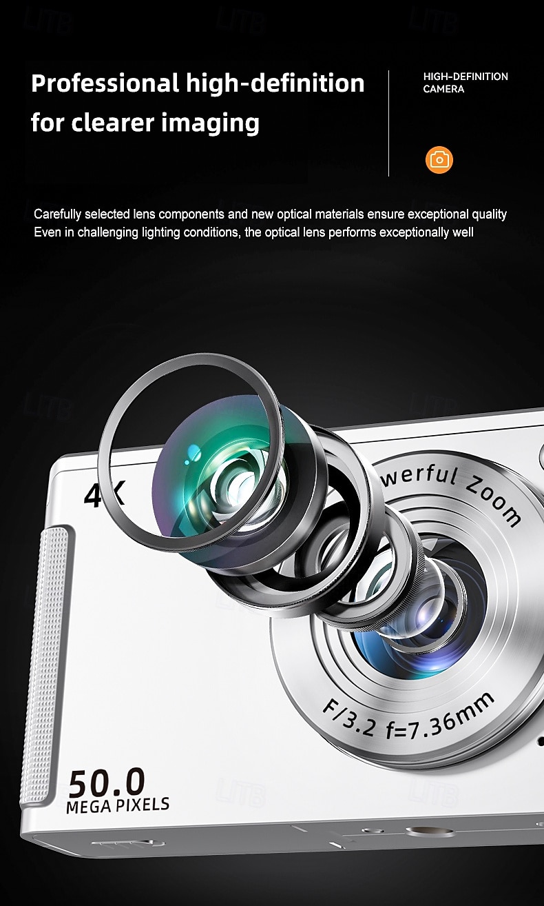 Cameră digitală HD 4K pentru studenți cu un ecran IPS de 2.8 inci pentru fotografii și videoclipuri portabile design elegant. Cadou de Ziua Îndrăgostiților 2026 - $83.99 –P5