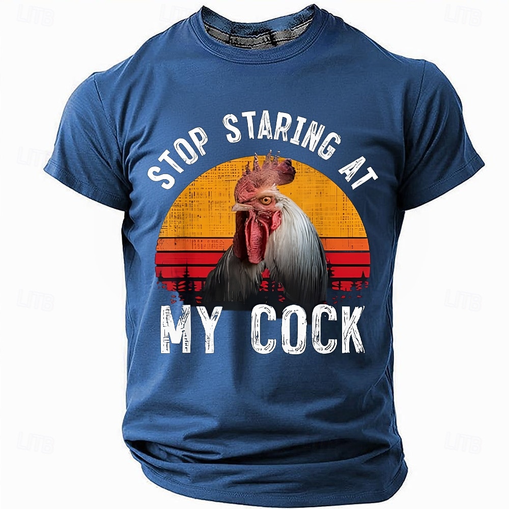 T-Shirt Grafica Divertente da Uomo con Gioco di Parole Gallina Manica Corta - Smettila di Fissare il Mio Gallo del 2026 a $21.99 –P3