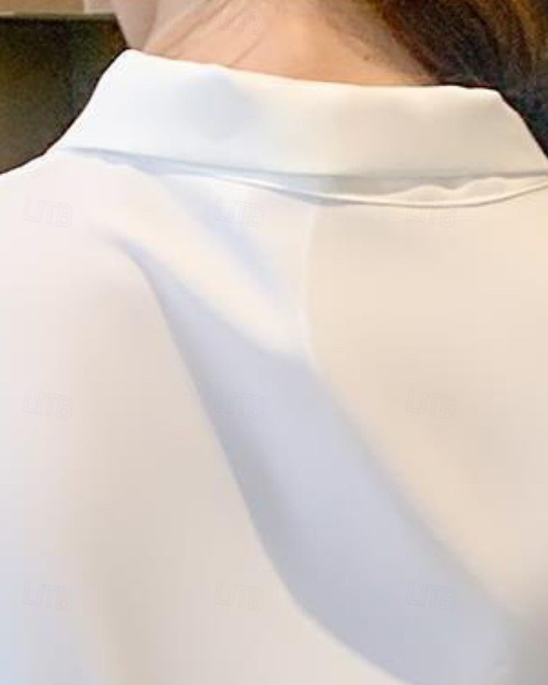 Damen Hemd Elegant Satin-Top Bluse Schleife Einfach Stilvoll Langarm Rundhalsausschnitt Normale Oberteile Ferien Ausgehen Blau Weiß Frühling Herbst 2026 - AU $50.19 –P3