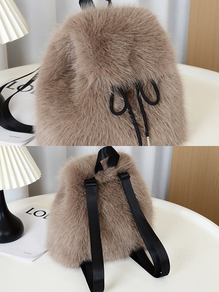 Sac à dos en fausse fourrure pour femme, sac à dos élégant avec cordon de serrage pour une tenue décontractée, matière en peluche douce, parfait pour un usage quotidien et les tenues d'hiver de 2026 ? $19.99 –P6