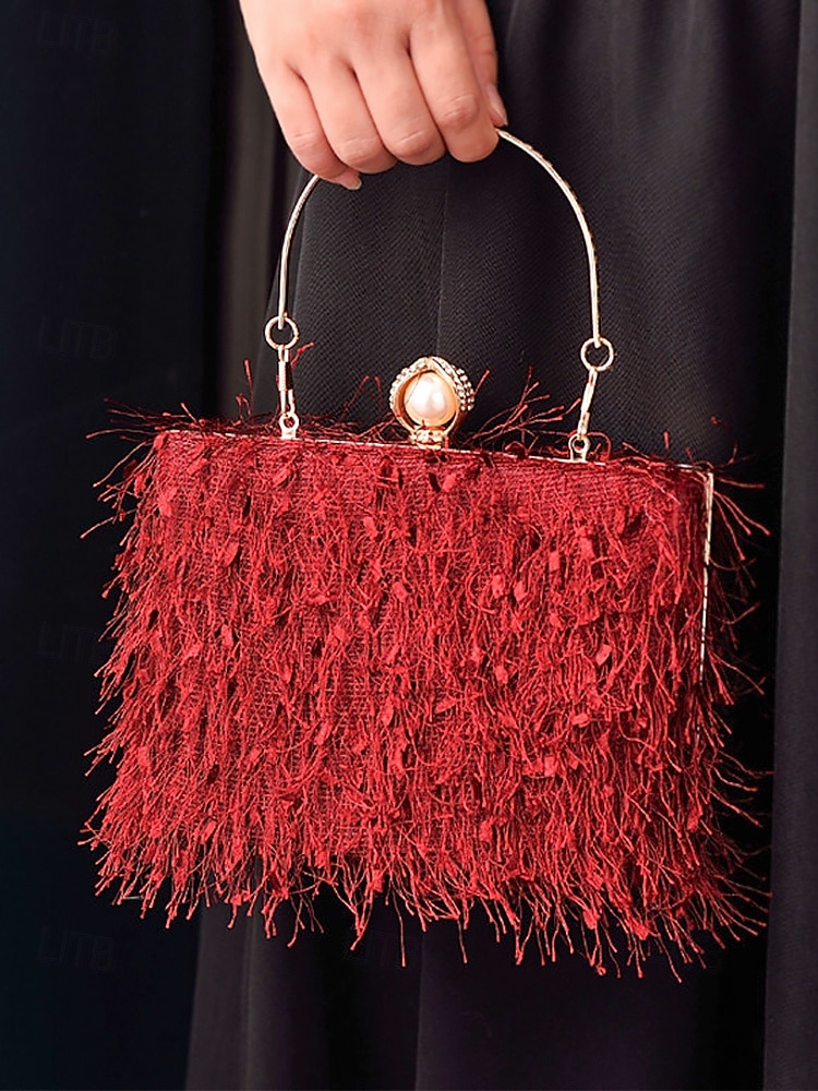 Damska torebka na imprezę świąteczną – elegancka wieczorowa torebka z piórami w kolorze czerwonym i zielonym, ze złotym uchwytem i perłowym zapięciem – świąteczny prezent dla kobiety – szykowny, świąteczny styl na uroczystości bożonarodzeniowe 2026 - $26.99 –P4