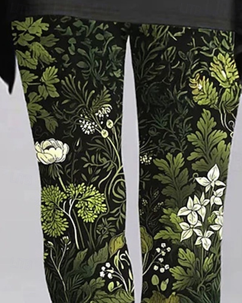Women's Leggings Cozy Leggings Vintage Fashion Streetwear Full Length High WaistPantsUgly Christmas Floral Graphic Printing Fleece Thermal Warm Comfy Stretchy Outdoor Casual Daily Green Fall Winter 2026 - $36.99 –P2