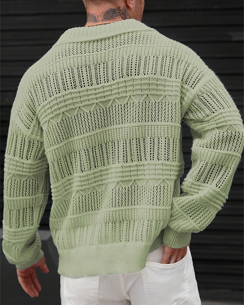Herren Pullover Strickpullover Gerippt Stricken Normale Oberteile Gestrickt Einfach Revers Mode Basic Urlaub Alltagskleidung Bekleidung Herbst Winter Blau Grün S M L 2026 - $34.99 –P8