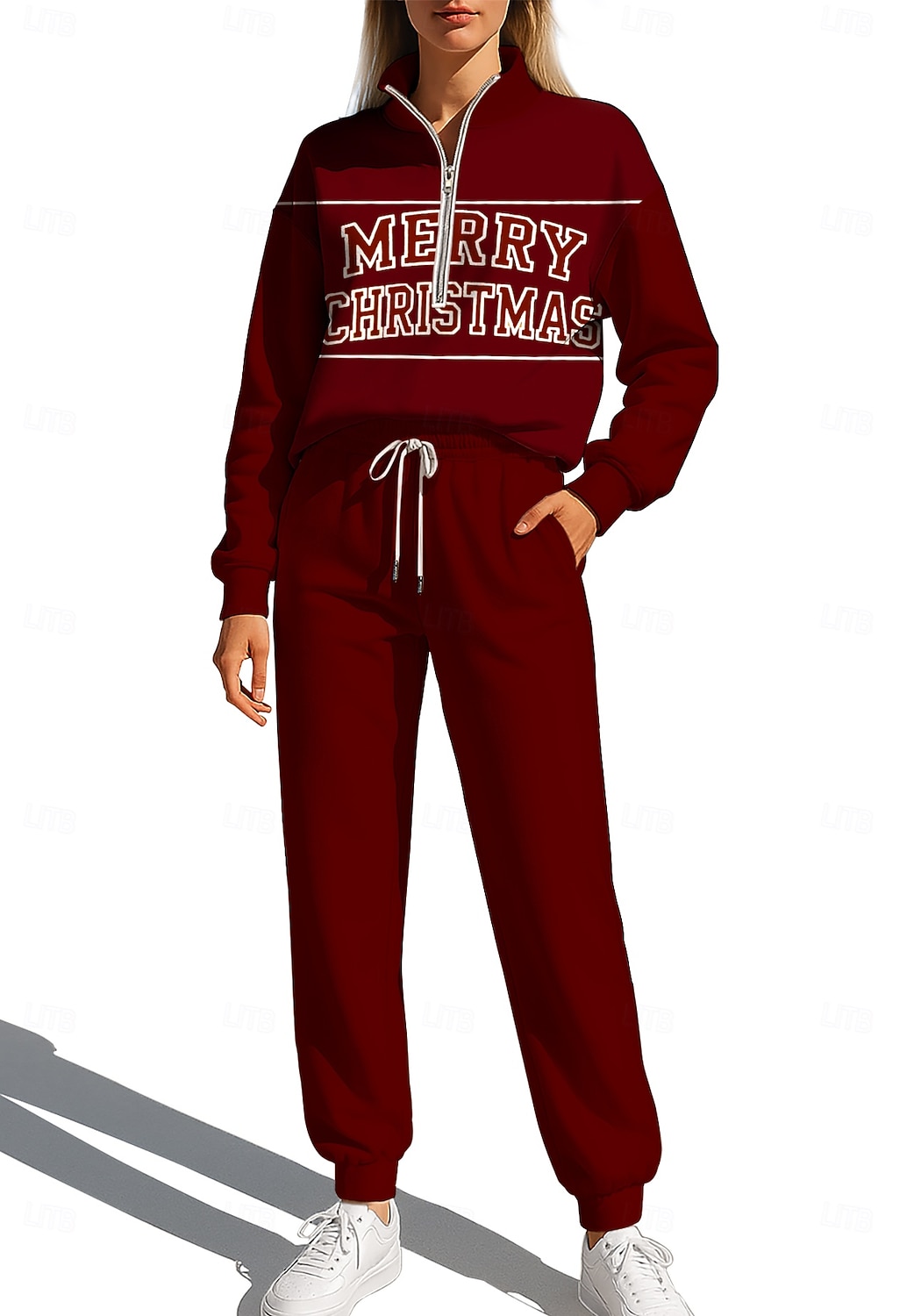 Natal Mulheres Moletom Suéter Roupa de corrida Com Cordão Zíper Jaquetas e Calças Para Esporte Conjunto de roupa atlética Conjuntos Primavera Vinho Azul Marinho Escuro Casual Exercite-se Exterior de 2025 por $39.99 –P3