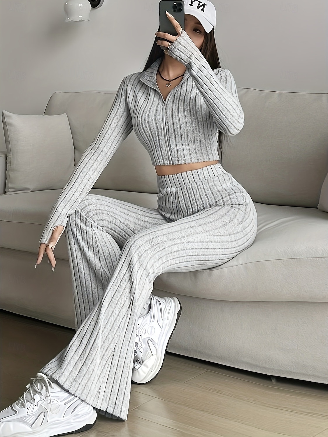 Women's Pants Sets Bolero Top Long Sleeve Shirt Collar Solid Color Zipper Fashion Streetwear Casual Daily Outdoor Black Wine Camel Spring Slim 2026 - $32.99 –P1