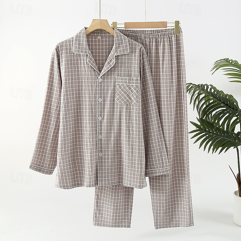 Per uomo Pigiami Set Pigiama Top e pantaloni del pigiama 1 Set Plaid Moda Elegante Classico Casa Quotidiano Da letto Cotone Comodità Morbido Traspirante Bavero Manica Lunga Camicia Pantalone Elastico del 2026 a $40.99 –P2