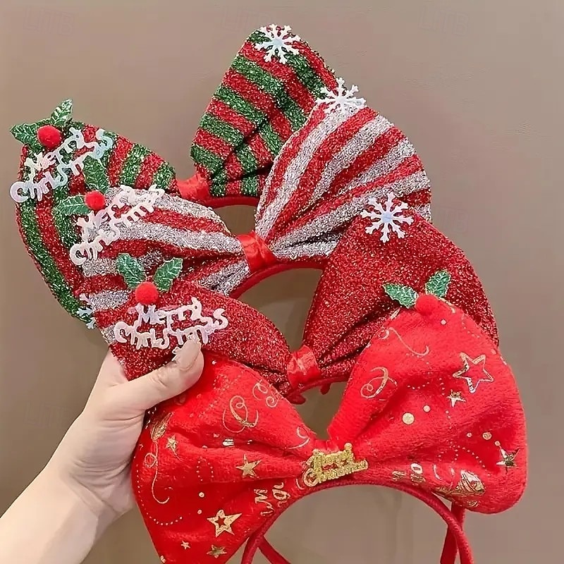 4 diademas navideñas, con gorro de Papá Noel y astas de reno, bonitos accesorios navideños para el cabello para niños y adultos, accesorios para disfraces y actuaciones navideñas. 2025 - $14.49 –P2