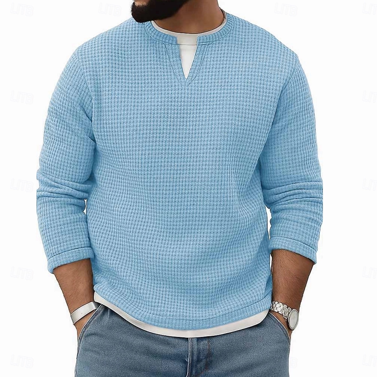 Per uomo Maglietta Waffle Maglietta Manica Lunga Girocollo Scollo a V Primavera Autunno Inverno Elegante Caldo Vacanza Finto due pezzi Allenamento All'aperto Casa Nero Verde chiaro Blu chiaro del 2025 a $23.99 –P9