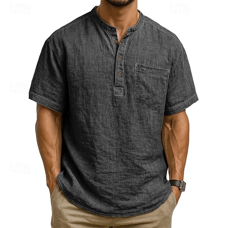 Pánské Košile Popover košile Letní košile Košile pro volný čas Plážová košile Černá Bílá Světle zelená Tmavě zelená Fialová Krátký rukáv Bez vzoru Kulatý límeček Dovolená Havajské Kapsy Oblečení 2025 - $23.99 –P5