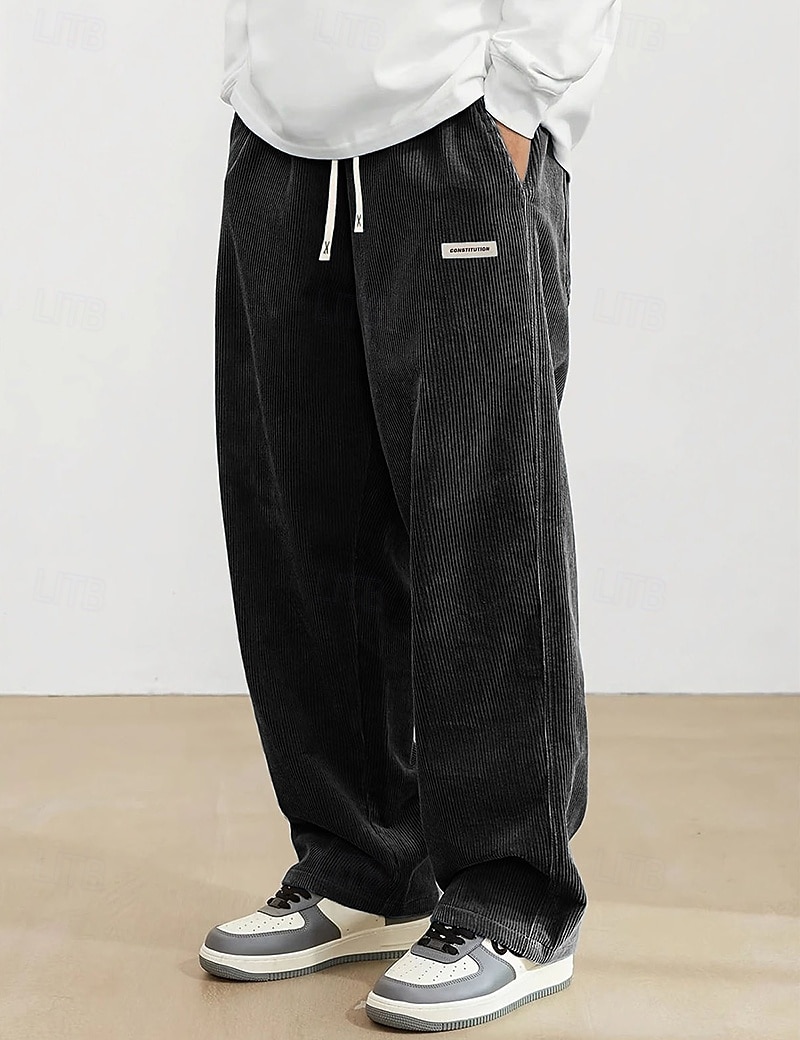 Bărbați Pantaloni Pantaloni Corduroy Pantaloni largi Pantaloni casual Pantaloni de sport cu picior drept Cordon Talie elastică Culoare solidă Confort Lungime totală Zilnic Casă În aer liber Modă Șic 2026 - $25.99 –P1