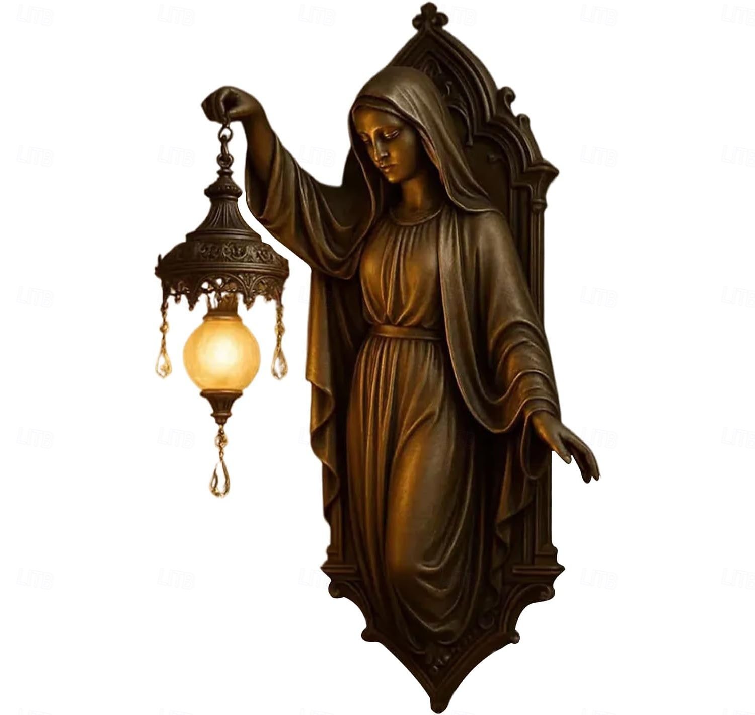 Szűz Mária fali lámpa, meleg hangulatos fény, 20 cm-es vintage gyantából készült fali lámpa, ideális karácsonyra beltéri hálószobába, fürdőszobába, folyosóra, bejárat dekorációhoz 2026 - $35.99 –P1