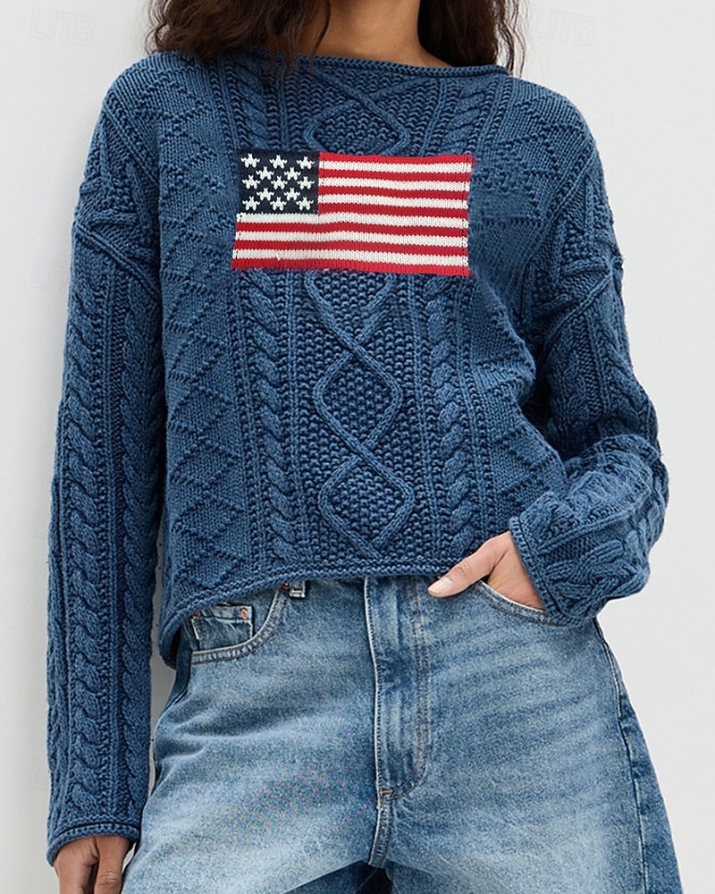 Női Pulóver Szüret Divat Utcai sikk Grafika Terített nyak Kötött Hosszú ujj Normál felsők Kötött Szabadtéri Napi Randi Tengerészkék Ősz Tél 2025 - $39.99 –P5