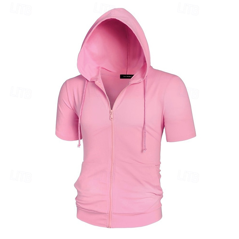 Men's Hoodie Full Zip Hoodie Black Pink Wine Purple Fuchsia Hooded Plain Drawstring Pocket Sports & Outdoor Daily Holiday Polyester Streetwear Basic Casual Summer Spring Clothing Apparel Hoodies 2026 - $36.99 –P2