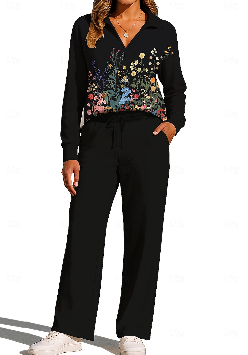 Women's Sweatshirt Tracksuit Sweatpants Drawstring Pocket Floral Print Jacket and Sweatpants Athletic Clothing Set Loungewear Summer Spring Fall Winter Navy Black Gym Workout Casual Workout Thermal 2026 - $44.99 –P5