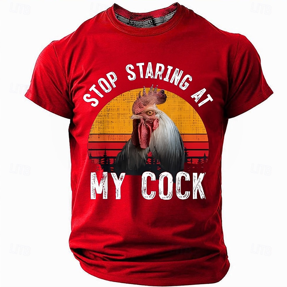 T-Shirt Grafica Divertente da Uomo con Gioco di Parole Gallina Manica Corta - Smettila di Fissare il Mio Gallo del 2026 a $21.99 –P4