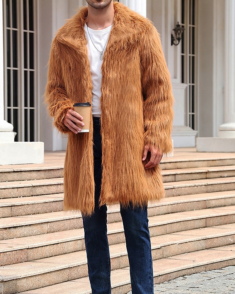 Herren Winterjacke Kunstpelzmantel Urlaub Täglich Thermowarm Fleece Herbst Winter Einfach Mode Streetwear Revers Lang Kamel Dunkelgrau Schwarz Weiß Gelb Jacken 2026 - $74.99 –P8